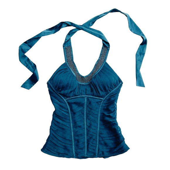 NWT Bebe Beaded Teal Halter Top - Picture 1 of 3